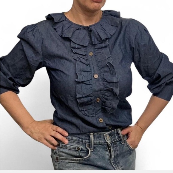 Women's Blue Ruffle Top - Picture 5 of 6